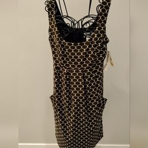 NWT Connected Apparel Midi  Shift Dress Brown/White